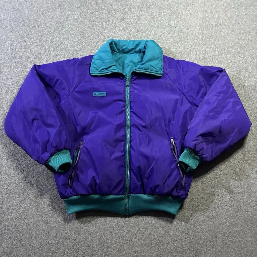 Vtg 90s Columbia Reversible Puffer Jacket Women’s Medium Purple Teal Ski Bomber